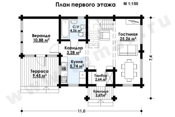 Дом из клееного бруса БД-27-1-102 Дом из клееного бруса БД-27-1-102