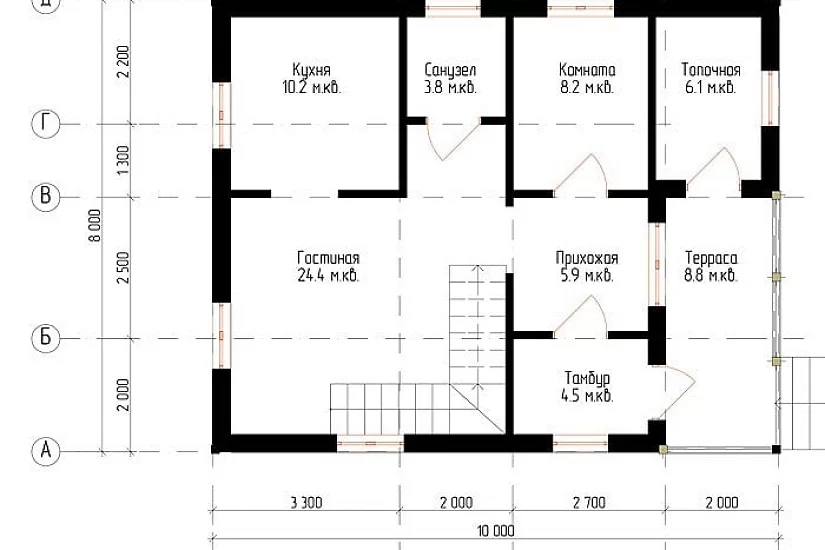 Жилой дом из бруса №3 8x10 м Жилой дом из бруса №3 8x10 м