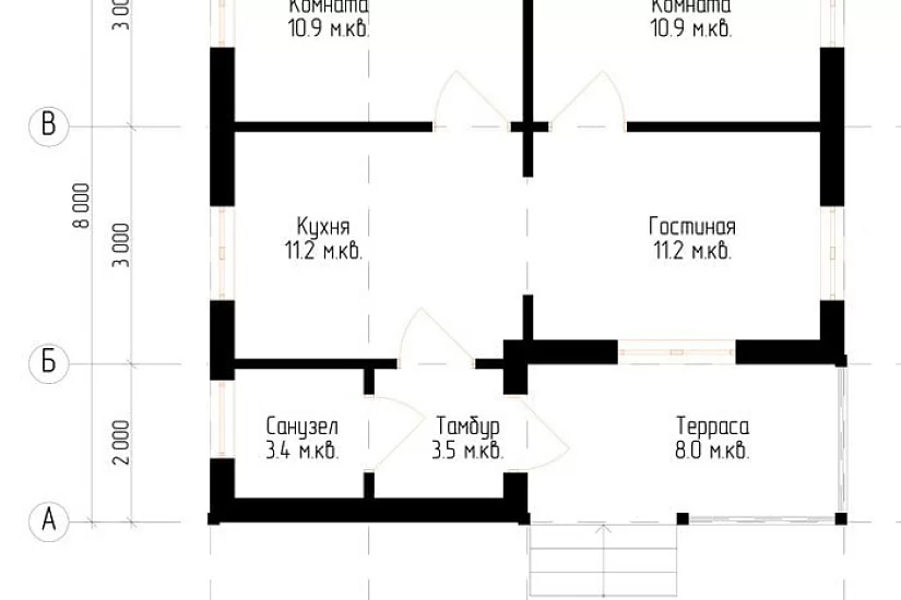 Жилой дом из бруса №13 8x8 м Жилой дом из бруса №13 8x8 м