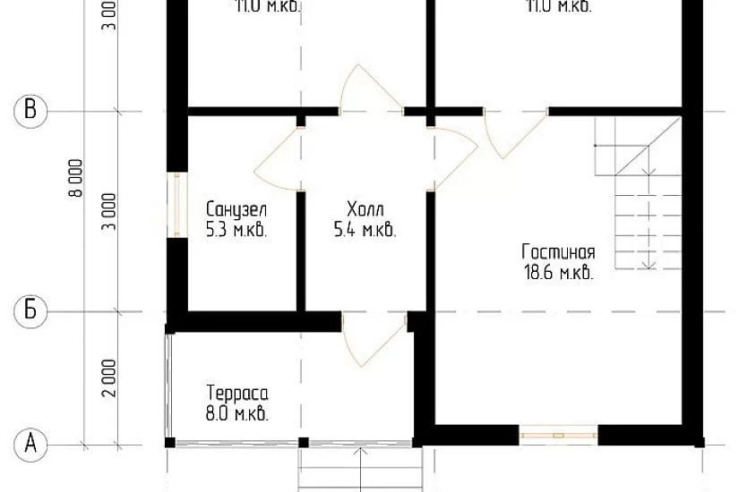 Жилой дом из бруса №15 8x8 м Жилой дом из бруса №15 8x8 м