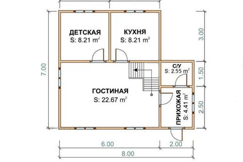 Каркасный дом 7х8 К1П24 Каркасный дом 7х8 К1П24