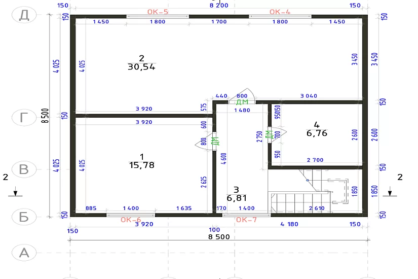 Дом-каркасный-1,5этажа-8500х10000-АР Дом-каркасный-1,5этажа-8500х10000-АР