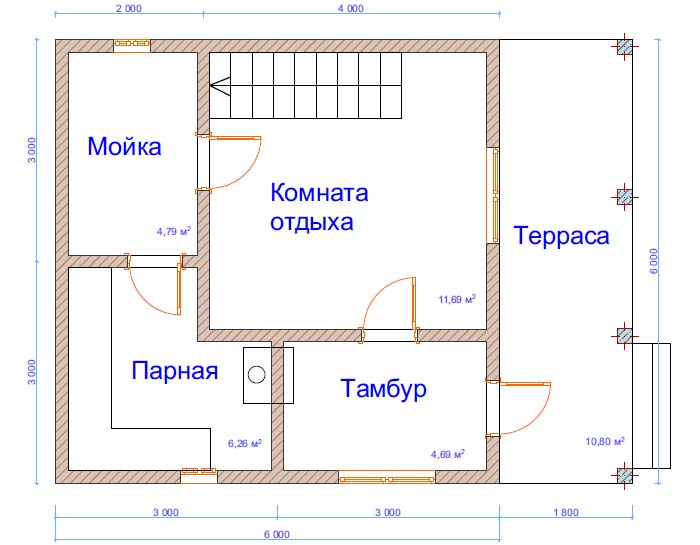 Баня из бруса №17 7,8x6 м Баня из бруса №17 7,8x6 м