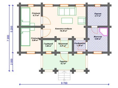 Проект бани Б-034 (51.26 кв.м) Проект бани Б-034 (51.26 кв.м)