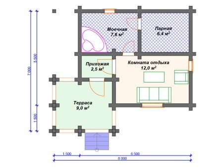Проект бани Б-032 (37.50 кв.м) Проект бани Б-032 (37.50 кв.м)