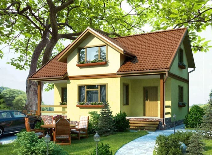 Проект "Рим-133": заводской двухэтажный каркасный дом с терассой и балконом Проект "Рим-133": заводской двухэтажный каркасный дом с терассой и балконом