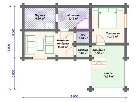 Проект бани Б-029 (50.38 кв.м) Проект бани Б-029 (50.38 кв.м)