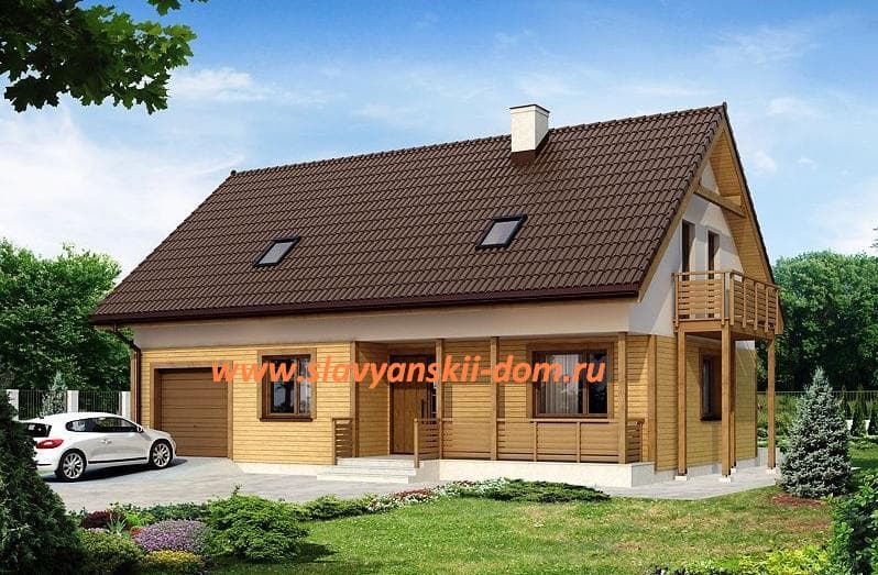 Проект "КД-53": жилой каркасный дом по канадской технологии, с гаражом и балконом Проект "КД-53": жилой каркасный дом по канадской технологии, с гаражом и балконом