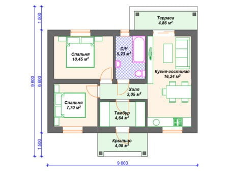 Проект дома К-205 (56.25 кв.м) Проект дома К-205 (56.25 кв.м)