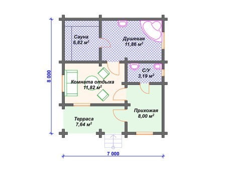 Проект бани Б-001 (49.33 кв.м) Проект бани Б-001 (49.33 кв.м)