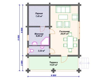 Проект бани Б-007 (54.08 кв.м) Проект бани Б-007 (54.08 кв.м)
