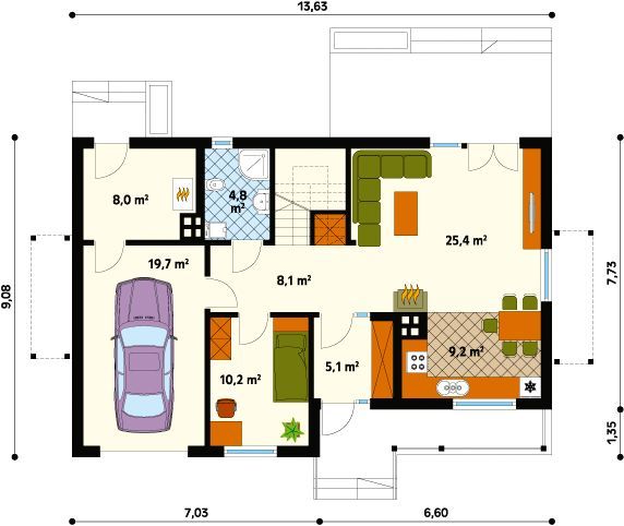 Проект "КД-53": жилой каркасный дом по канадской технологии, с гаражом и балконом Проект "КД-53": жилой каркасный дом по канадской технологии, с гаражом и балконом