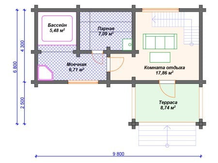 Проект бани Б-044 (72.94 кв.м) Проект бани Б-044 (72.94 кв.м)