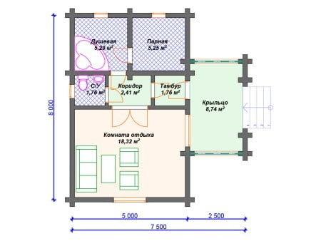 Проект бани Б-039 (43.53 кв.м) Проект бани Б-039 (43.53 кв.м)