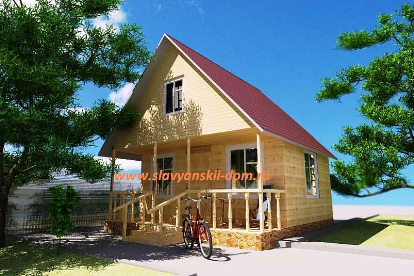 Проект "Д-12": сруб дома из бруса, с террасой