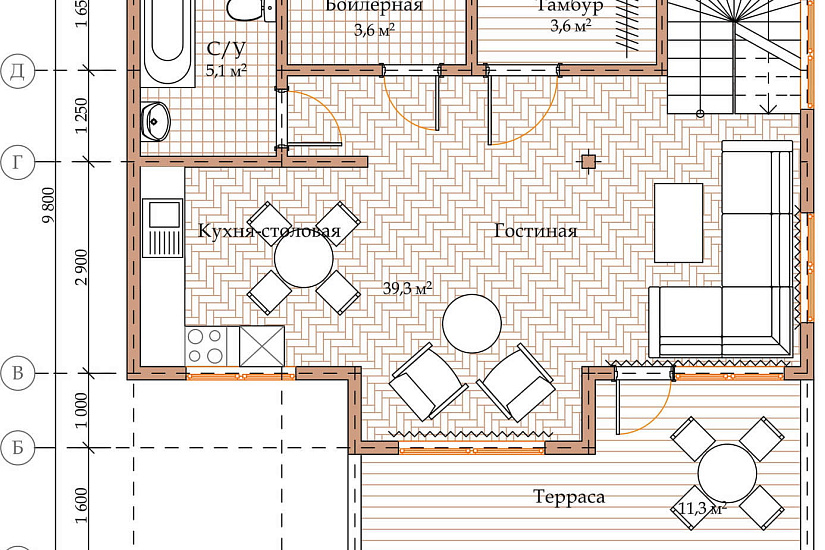 ПРОЕКТ Д-23 ДОМ ИЗ ПРОФИЛИРОВАННОГО БРУСА