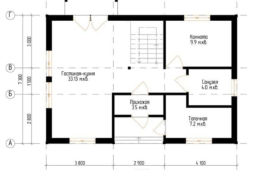 Жилой дом из бруса №9 10x7 м