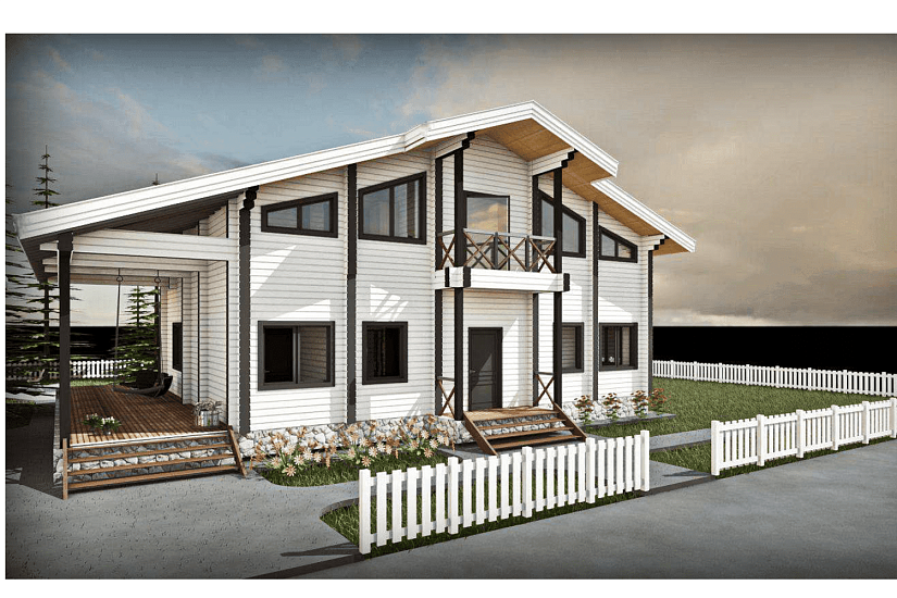 Дом-двойной брус-15000х14000мм-1,5эт-АР