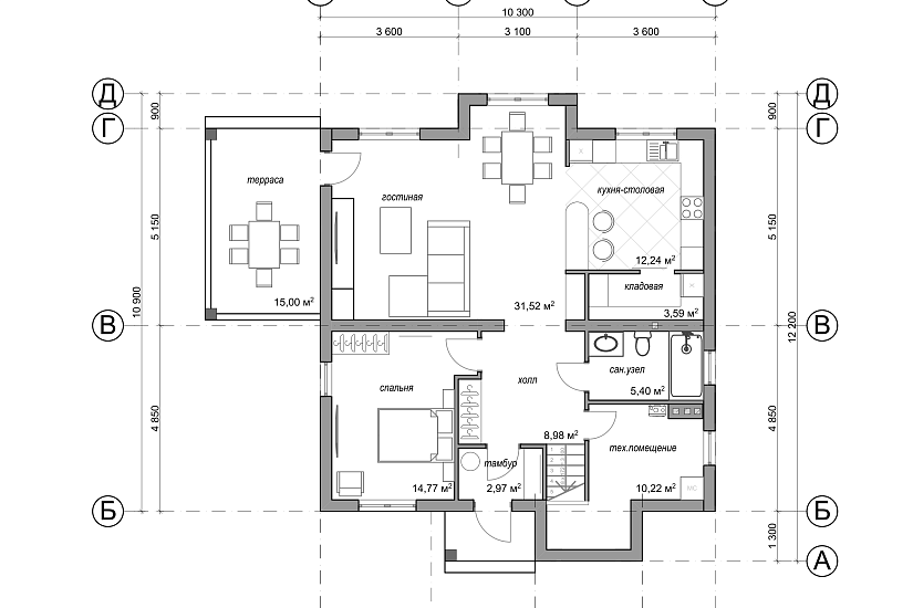Дом-каркасник200мм-1,5эт-10300х10900-ЭП
