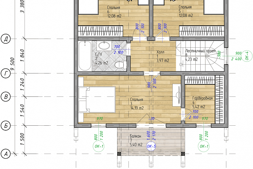 Дом-брус200х150мм-8000х9500мм-1,5эт-АР Дом-брус200х150мм-8000х9500мм-1,5эт-АР