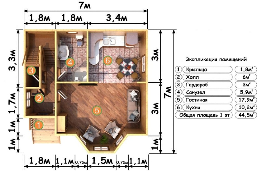 ДОМ ИЗ БРУСА ДБр-87