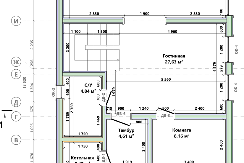 Жилой дом-каркас-8000х13520-2эт-АР-КР Жилой дом-каркас-8000х13520-2эт-АР-КР