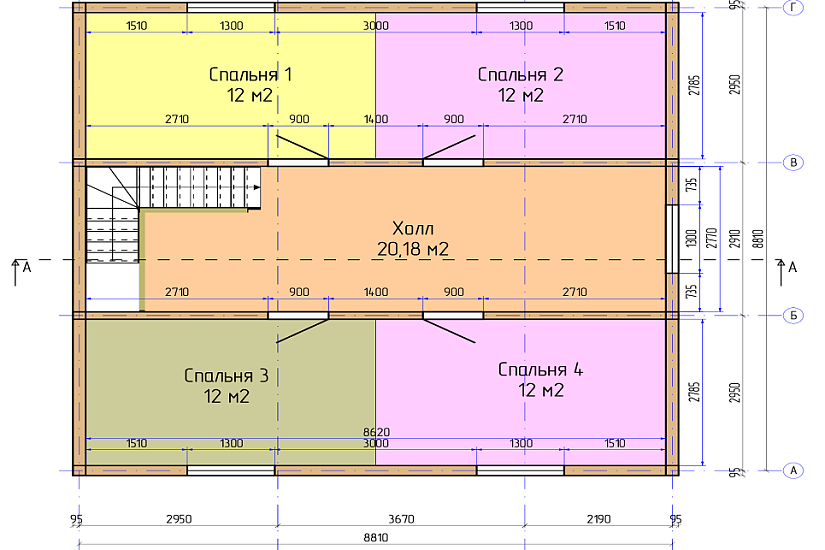 Дом-брус-2этажа-8810х8810-АР-КР Дом-брус-2этажа-8810х8810-АР-КР