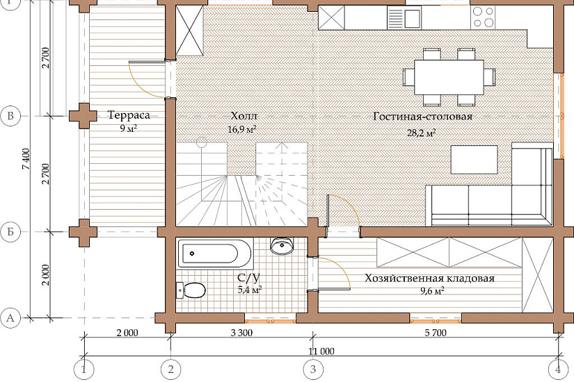 ПРОЕКТ Д-30 ДОМ ИЗ ОЦИЛИНДРОВАННОГО БРЕВНА