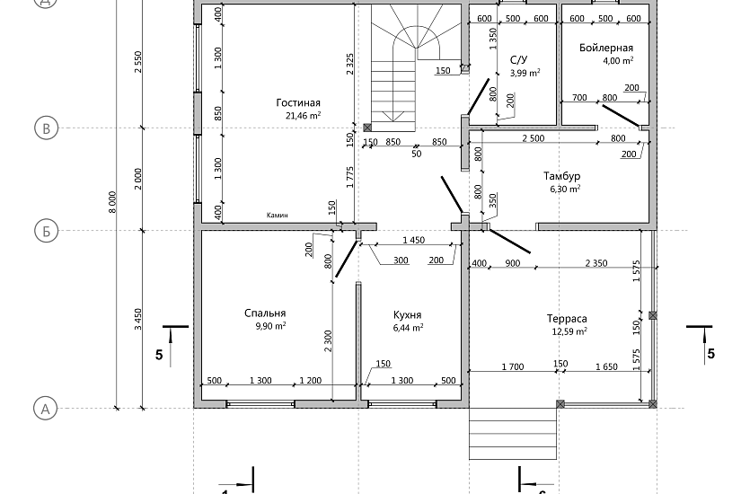 Дом-2эт-Каркасник150мм-9000х8000мм-ЭП