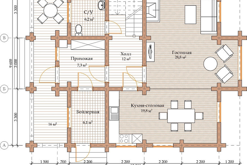 ПРОЕКТ Д-21 ДОМ ИЗ ОЦИЛИНДРОВАННОГО БРЕВНА