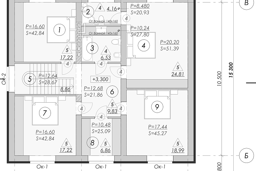 Дом-газосиликатные блоки 400 мм-11900х15300мм-2эт.-АР-РП