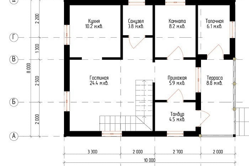 Жилой дом из бруса №3 8x10 м Жилой дом из бруса №3 8x10 м
