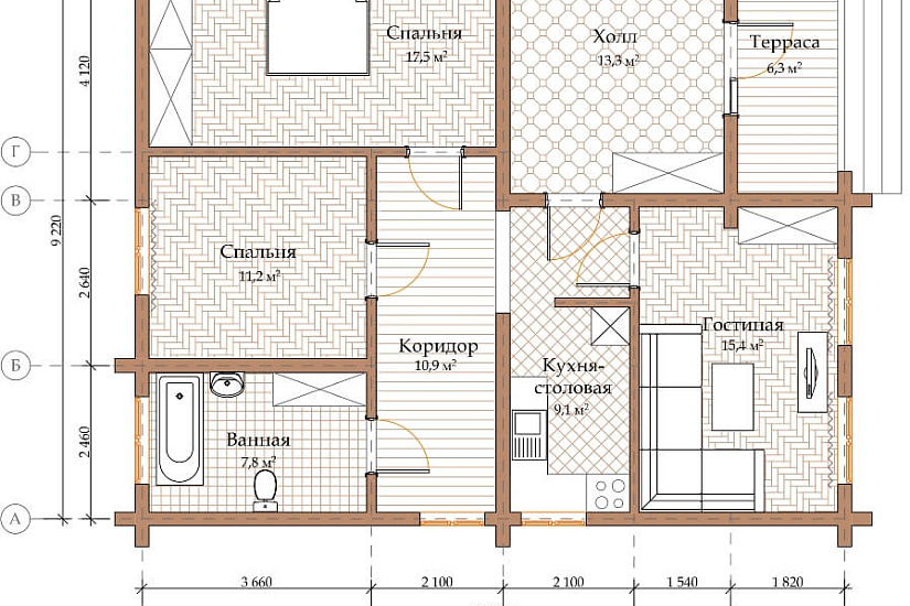 ПРОЕКТ Д-34 ДОМ ИЗ ПРОФИЛИРОВАННОГО БРУСА
