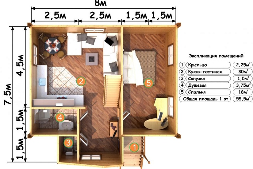ДОМ ИЗ БРУСА ДБр-90г