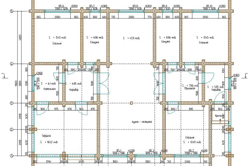 Дом-проф.брус200х150мм-11000х15000мм-1эт.-АР-КР Дом-проф.брус200х150мм-11000х15000мм-1эт.-АР-КР