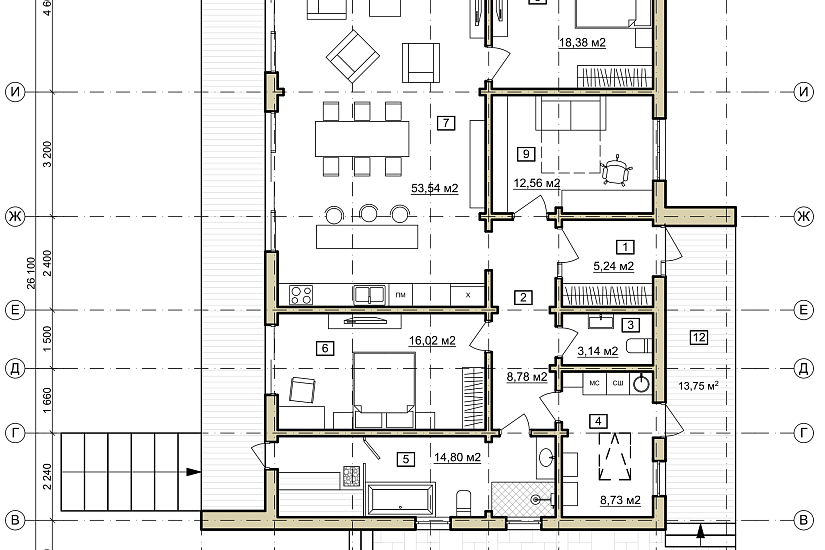 Дом-брус160х185мм-26100х13480мм-1эт-АР Дом-брус160х185мм-26100х13480мм-1эт-АР
