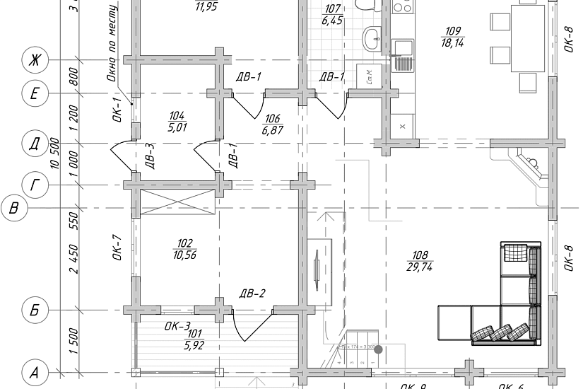 Дом-брус206х206мм-10500х10000мм-1,5эт.-АР-КР