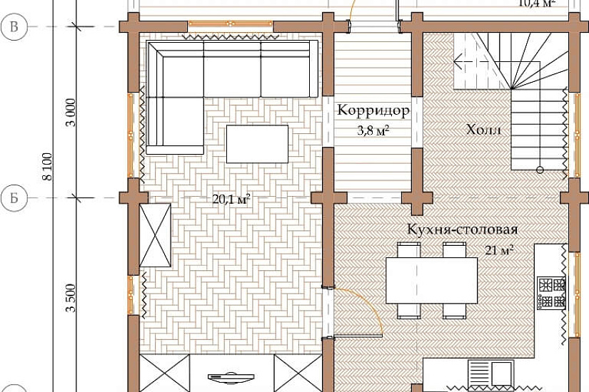 ПРОЕКТ Д-35 ДОМ ИЗ ОЦИЛИНДРОВАННОГО БРЕВНА