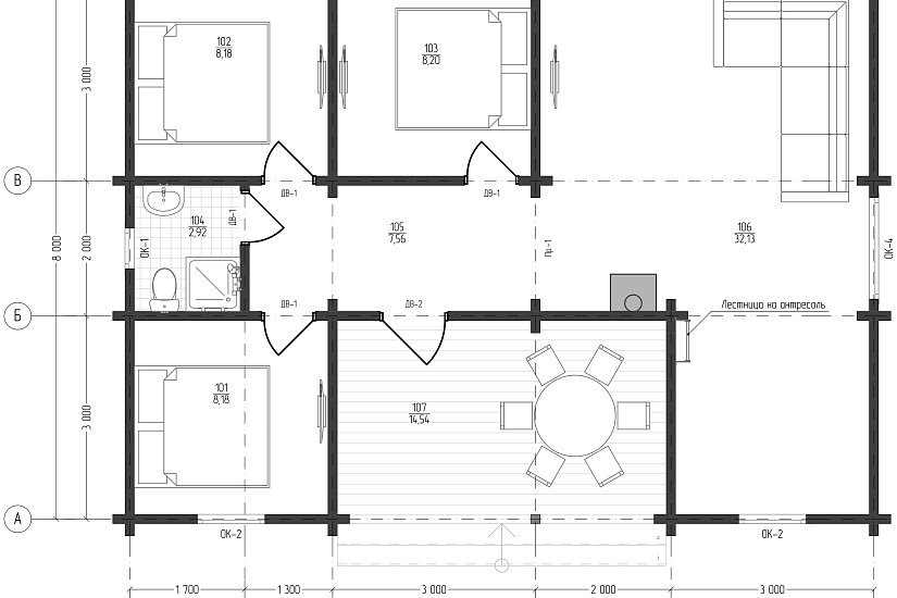 Жилой дом-брус136х136 мм-11000х8000мм-1эт-АР-КР Жилой дом-брус136х136 мм-11000х8000мм-1эт-АР-КР