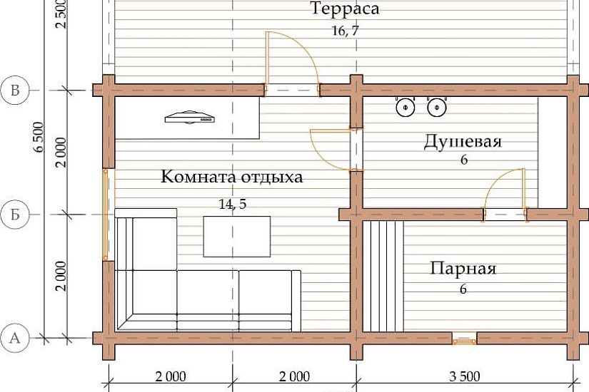 ПРОЕКТ Б-16 БАНЯ ИЗ ОЦИЛИНДРОВАННОГО БРЕВНА