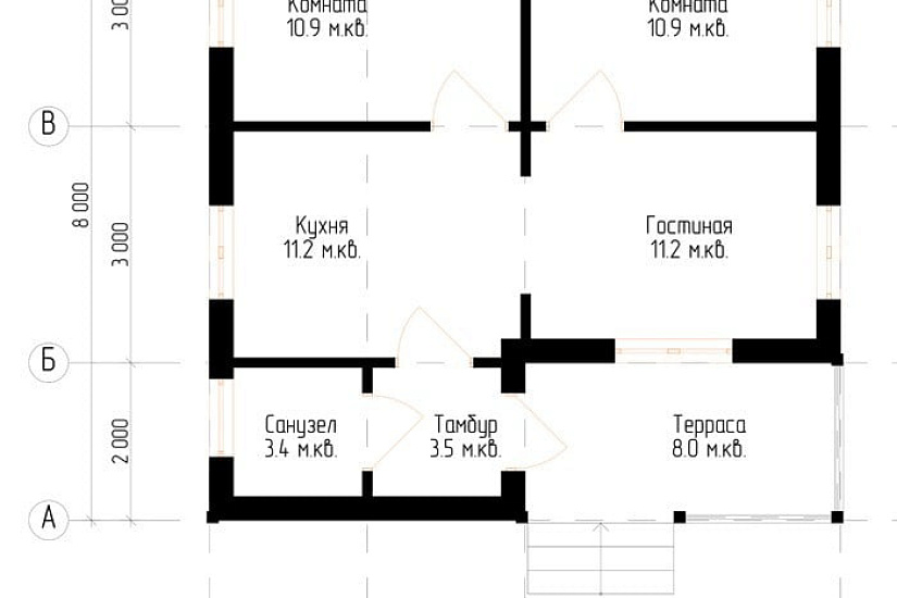 Жилой дом из бруса №13 8x8 м