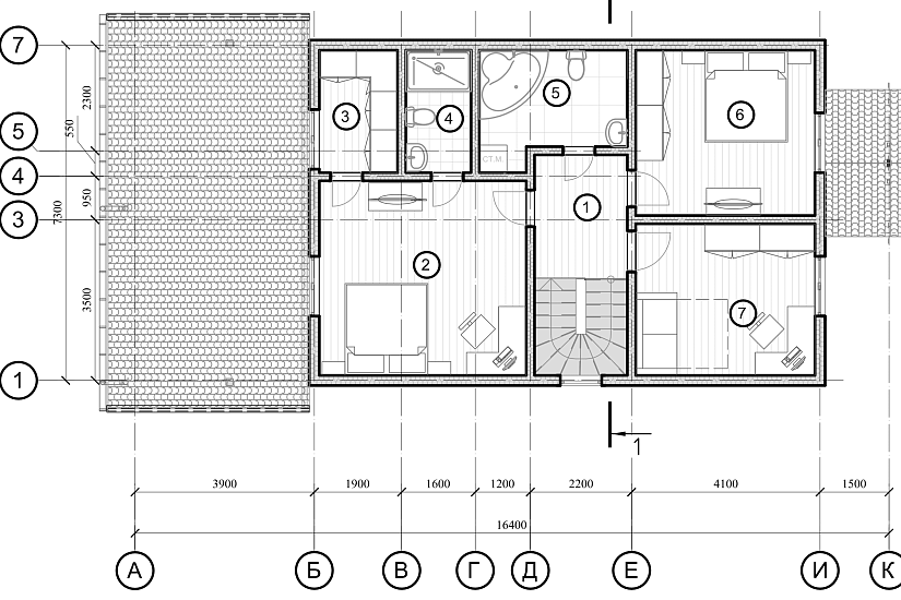 Дом-каркас150мм-16400х7300мм-1,5эт-АР-КР