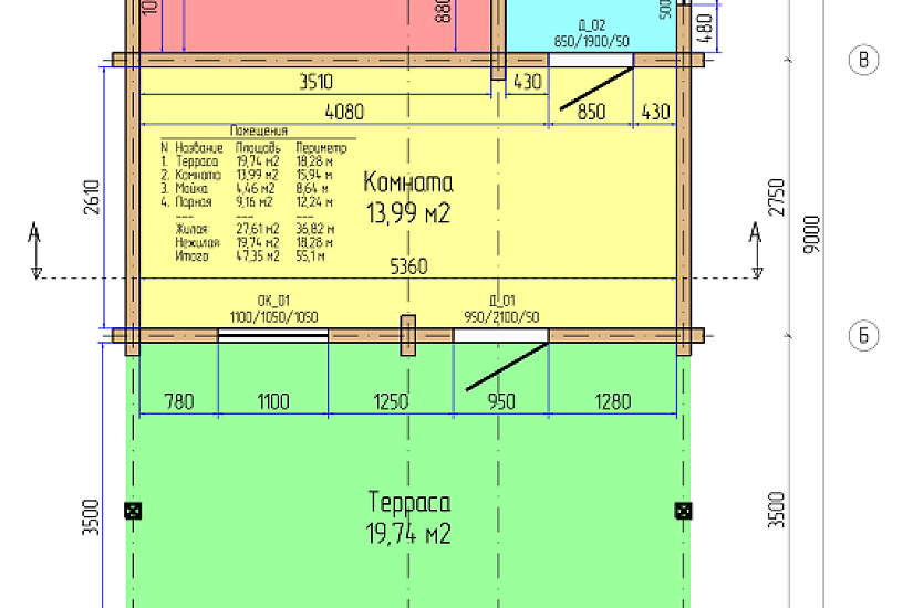 Баня-профилированный брус-1этаж-5500х9000-ЭП