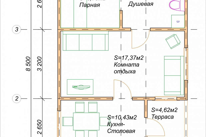 ПРОЕКТ Б-22 БАНЯ ИЗ ПРОФИЛИРОВАННОГО БРУСА