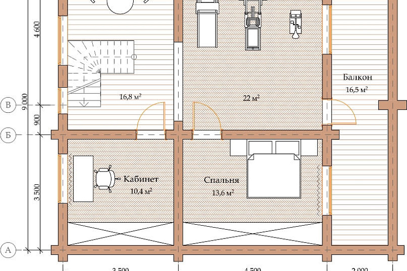 ПРОЕКТ Д-20 ДОМ ИЗ ОЦИЛИНДРОВАННОГО БРЕВНА