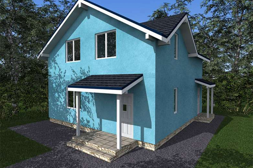 Проект "Оттава-117": заводской двухэтажный каркасный дом с крыльцом