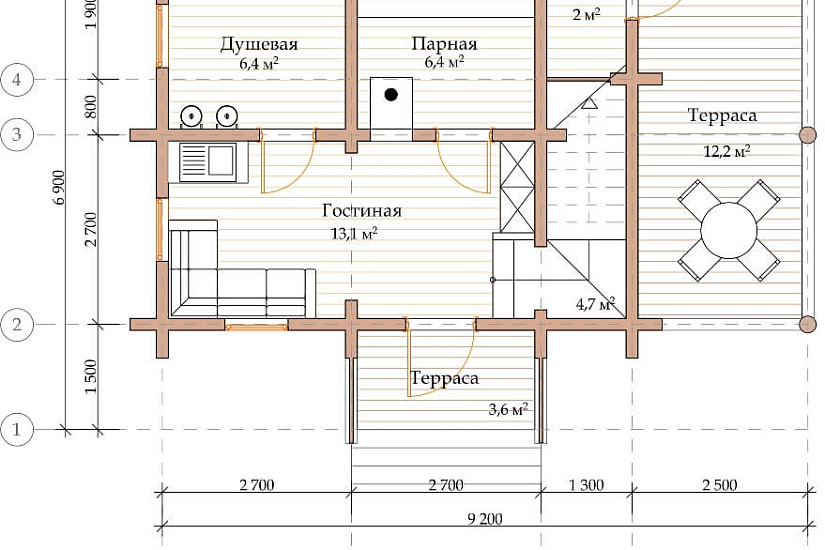 ПРОЕКТ Б-1 БАНЯ ИЗ ОЦИЛИНДРОВАННОГО БРЕВНА