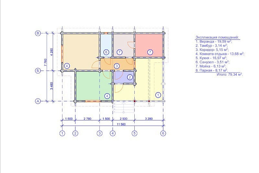 Баня из клееного бруса 79 м2