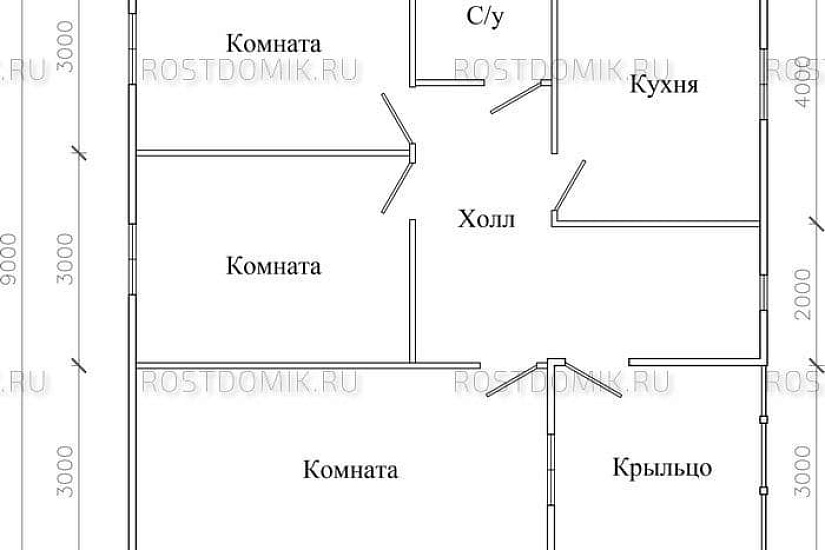 ДОМ ОДНОЭТАЖНЫЙ 9Х9
