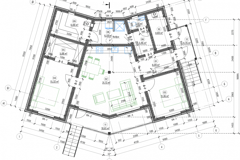 Дом-каркас 200мм-9350х15160мм-1эт-АР